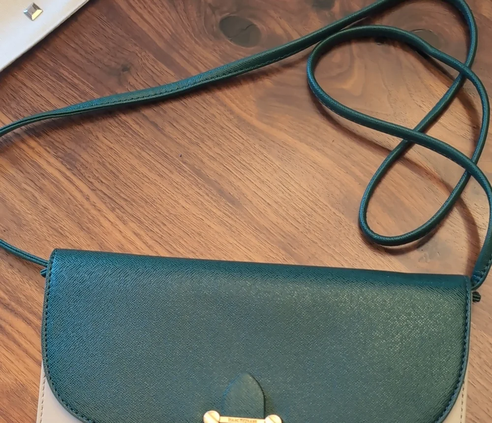 Isaac Mizrahi Leather Two-Tone Green and Cream Women's Envelope Clutch